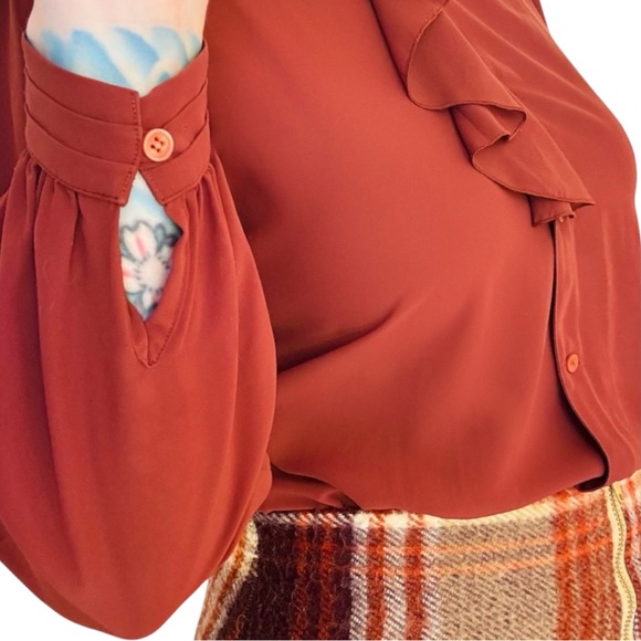 Rust Orange Ruffled Collar Blouse - Picture 5 of 5